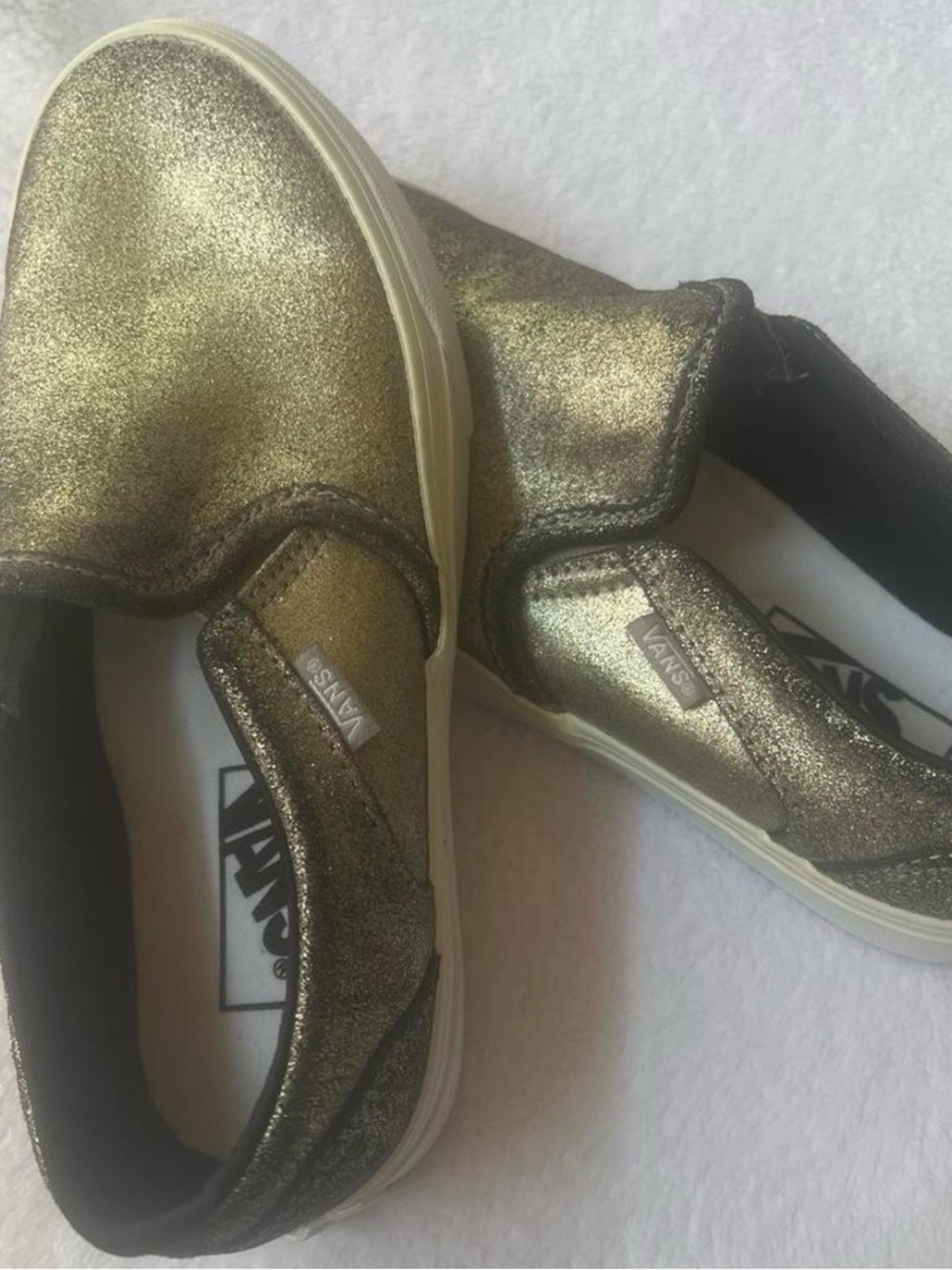 Vans Gold Glitter Slip-On Sneakers